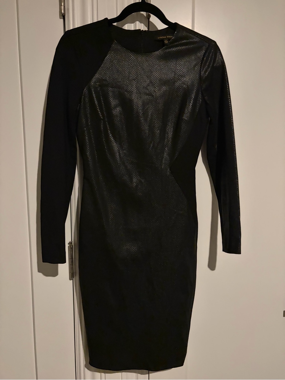Cynthia Steffe Black Long-Sleeve Faux Leather Sheath Dress